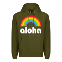 Army Green Aloha Rainbow Hawaii 808 Island Hawaiian Premium Hoodie - linhVisuals