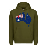 Army Green Australia Map Flag Drawing Line Art Premium Hoodie - linhVisuals