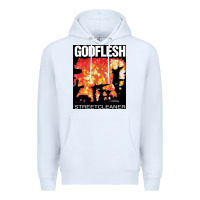 White GODFLESH Streetcleaner Premium Hoodie - linhVisuals