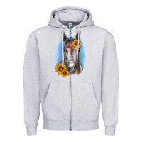 Heather Grey Sunflower Donkey Zipper Hoodie - RanaPortraitStore
