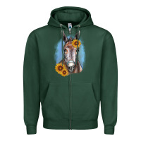 Sports Green Sunflower Donkey Zipper Hoodie - RanaPortraitStore
