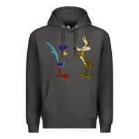 Charcoal Heather coyote and the road runner Premium Hoodie - linhVisuals