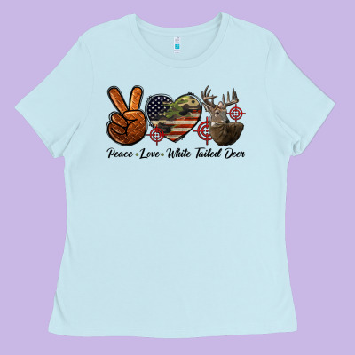 Peace Love White Tailed Deer Ladies Tee Designed By Lillyallendesigns