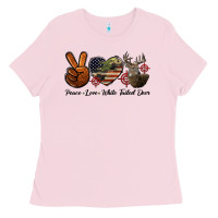 Bubblegum Pink Peace Love White Tailed Deer Ladies Tee - LillyAllenDesigns