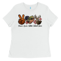 White Peace Love White Tailed Deer Ladies Tee - LillyAllenDesigns
