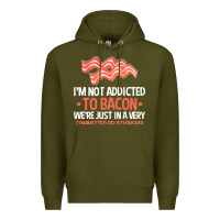 Army Green bacon apparel t  shirt i'm not addicted to bacon we were just in a com Premium Hoodie - linhVisuals