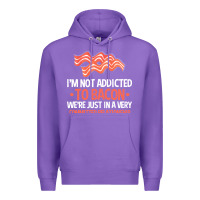 Purple bacon apparel t  shirt i'm not addicted to bacon we were just in a com Premium Hoodie - linhVisuals