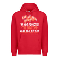 Red bacon apparel t  shirt i'm not addicted to bacon we were just in a com Premium Hoodie - linhVisuals