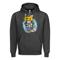 Charcoal Heather Sunflower Glasses Donkey Zipper Hoodie - RanaPortraitStore