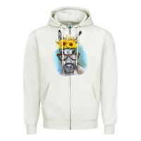 Oatmeal Heather Sunflower Glasses Donkey Zipper Hoodie - RanaPortraitStore