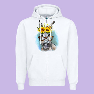Sunflower Glasses Donkey Zipper Hoodie Designed By Ranaportraitstore