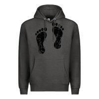 Charcoal Heather 70's footprints   footprint Premium Hoodie - linhVisuals