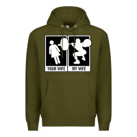 Army Green your wife my wife weightlifting Premium Hoodie - linhVisuals