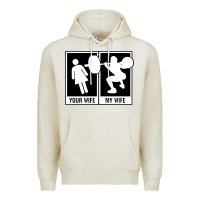 Oatmeal Heather your wife my wife weightlifting Premium Hoodie - linhVisuals