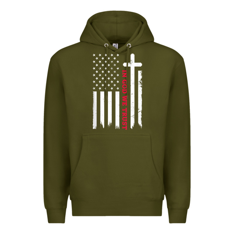 In God We Trust With Patriotic Vintage American Flag T Shirt Premium Hoodie by linhVisuals | Teevron