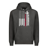 Charcoal Heather in god we trust with patriotic vintage american flag t shirt Premium Hoodie - linhVisuals