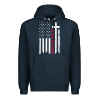 Navy in god we trust with patriotic vintage american flag t shirt Premium Hoodie - linhVisuals