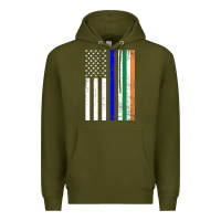 Army Green irish american flag thin blue line police st. patrick's day long sleev Premium Hoodie - linhVisuals
