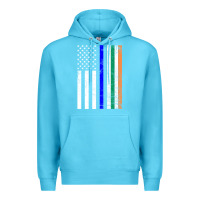 Ocean Blue irish american flag thin blue line police st. patrick's day long sleev Premium Hoodie - linhVisuals