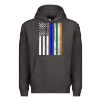 Irish American Flag Thin Blue Line Police St. Patrick's Day Long Sleev Premium Hoodie | Teevron