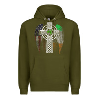 Army Green irish american usa flag celtic cross st patrick's day premium t shirt Premium Hoodie - linhVisuals