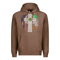 Chestnut irish american usa flag celtic cross st patrick's day premium t shirt Premium Hoodie - linhVisuals