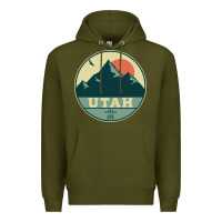 Army Green utah retro mountain badge Premium Hoodie - linhVisuals