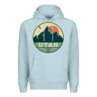 Blue Mist utah retro mountain badge Premium Hoodie - linhVisuals