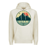 Oatmeal Heather utah retro mountain badge Premium Hoodie - linhVisuals
