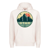 Pale Pink utah retro mountain badge Premium Hoodie - linhVisuals