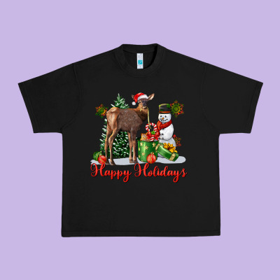 Happy Holidays Baby Deer Urban Heavy Tee Designed By Lillyallendesigns