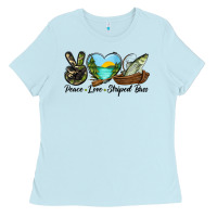 Baby Blue Camouflage Peace Love Striped Bass Ladies Tee - LillyAllenDesigns