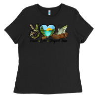 Black Camouflage Peace Love Striped Bass Ladies Tee - LillyAllenDesigns