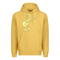 Antique Gold cat playing guitar Premium Hoodie - linhVisuals