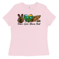 Bubblegum Pink Peace Love Brown Trout Ladies Tee - LillyAllenDesigns