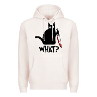 Pale Pink Halloween Cat With Knife What Premium Hoodie - linhVisuals