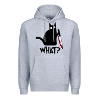 Heather Grey Halloween Cat With Knife What Premium Hoodie - linhVisuals