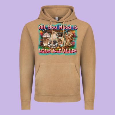 All You Need Is Love & Coffee Vintage Hoodie Designed By Barkaloodesign