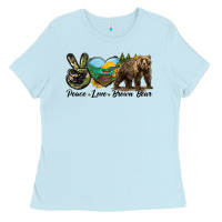 Baby Blue Peace Love Brown Bear Ladies Tee - LillyAllenDesigns