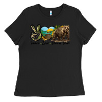 Black Peace Love Brown Bear Ladies Tee - LillyAllenDesigns