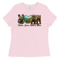 Bubblegum Pink Peace Love Brown Bear Ladies Tee - LillyAllenDesigns