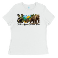 White Peace Love Brown Bear Ladies Tee - LillyAllenDesigns