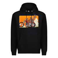 Black bigfoot t  shirt bigfoot riding motorcycle for biker sasquatch chick t Premium Hoodie - linhVisuals
