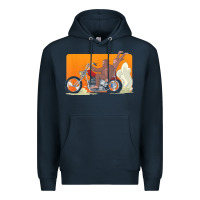 Navy bigfoot t  shirt bigfoot riding motorcycle for biker sasquatch chick t Premium Hoodie - linhVisuals