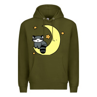 Army Green crescent moon raccoon Premium Hoodie - linhVisuals