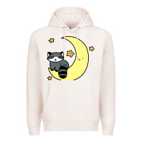Pale Pink crescent moon raccoon Premium Hoodie - linhVisuals
