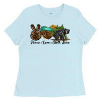 Baby Blue peace love sloth bear Ladies Tee - LillyAllenDesigns