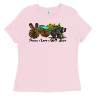 Bubblegum Pink peace love sloth bear Ladies Tee - LillyAllenDesigns