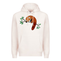 Pale Pink red panda sleeping Premium Hoodie - linhVisuals