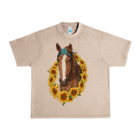 French Oak brown horse with gemstone and sunflowers Urban Heavy Tee - RanaPortraitStore